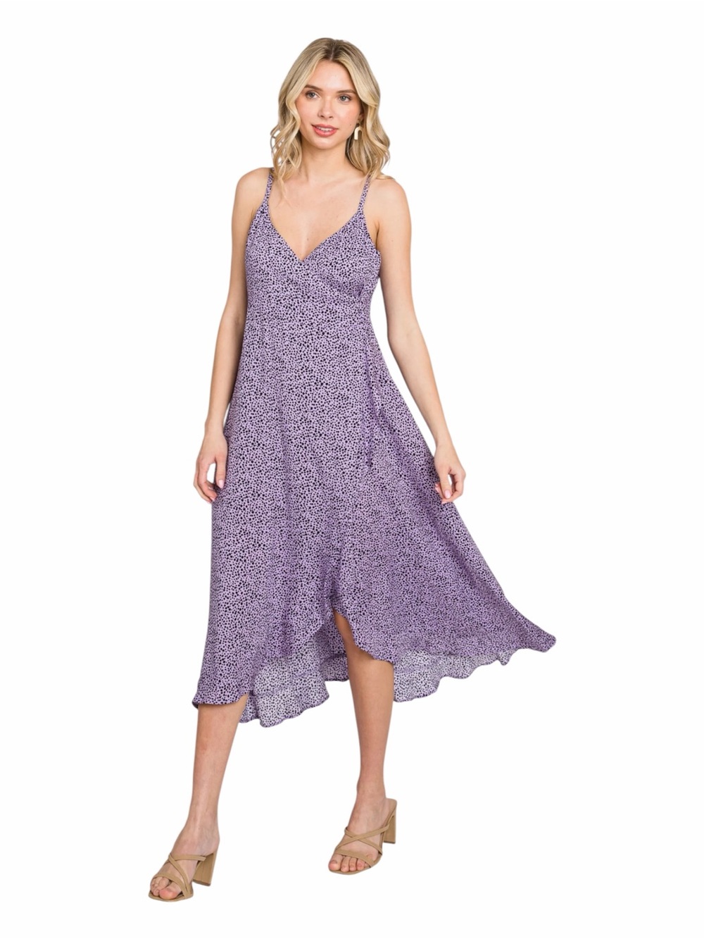 easel Lavender Spotted High-Low Slip Dress Size Small
